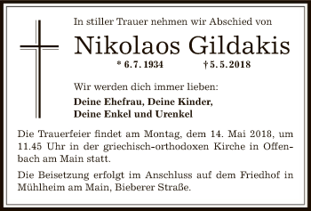 Traueranzeige von Nikolaos Gildakis von Offenbach