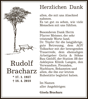 Traueranzeige von Rudolf Bracharz von Offenbach