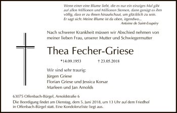 Traueranzeige von Thea Fecher-Griese von Offenbach