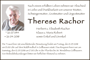 Traueranzeige von Therese Rachor von Offenbach
