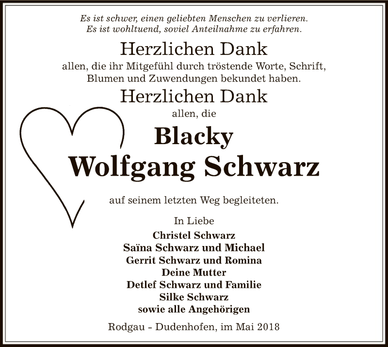  Traueranzeige für Wolfgang Schwarz vom 31.05.2018 aus Offenbach
