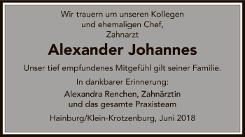 Traueranzeige von Alexander Johannes von Offenbach