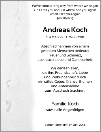 Traueranzeige von Andreas Koch von Offenbach