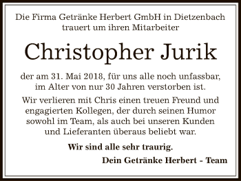 Traueranzeige von Christopher Jurik von Offenbach