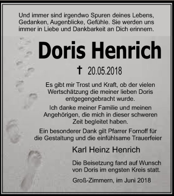 Traueranzeige von Doris Henrich von Offenbach