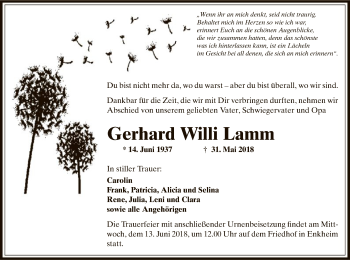 Traueranzeige von Gerhard Willi Lamm von Offenbach