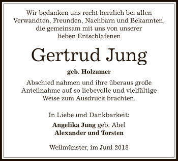 Traueranzeige von Gertrud Jung von Offenbach