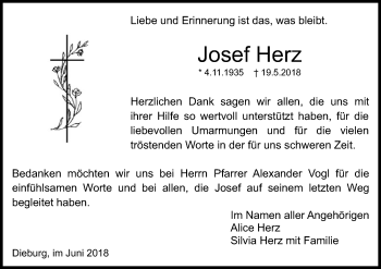 Traueranzeige von Josef Herz von Offenbach