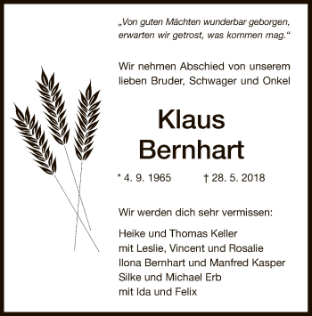 Traueranzeige von Klaus Bernhart von Offenbach