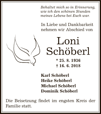 Traueranzeige von Loni Schöberl von Offenbach