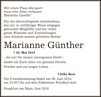 Traueranzeige von Marianne Günther von Offenbach