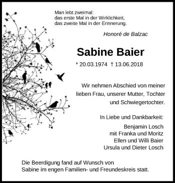 Traueranzeige von Sabine Baier von Offenbach