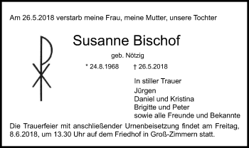 Traueranzeige von Susanne Bischof von Offenbach