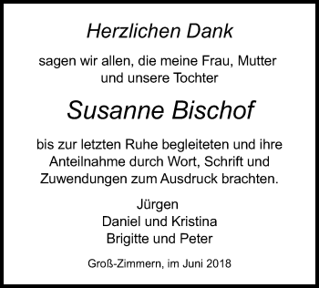 Traueranzeige von Susanne Bischof von Offenbach