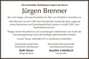 Traueranzeige von Jürgen Brenner von Offenbach