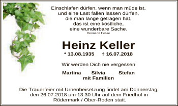 Traueranzeige von Keller Heinz von Offenbach