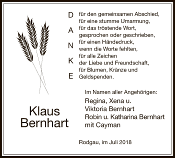 Traueranzeige von Klaus Bernhart von Offenbach