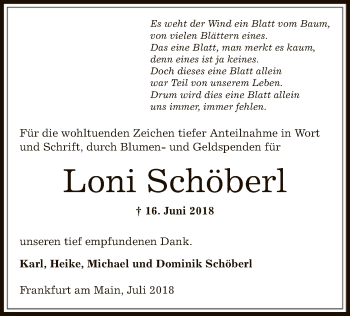 Traueranzeige von Loni Schöberl von Offenbach