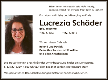 Traueranzeige von Lucrezia Schäder von Offenbach