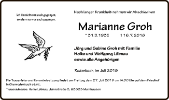 Traueranzeige von Marianne Groh von Offenbach