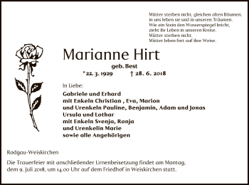 Traueranzeige von Marianne Hirt von Offenbach