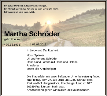 Traueranzeige von Martha Schröder von Offenbach