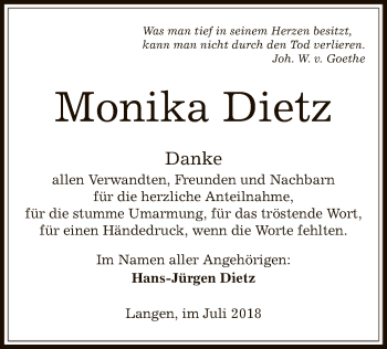 Traueranzeige von Monika Dietz von Offenbach