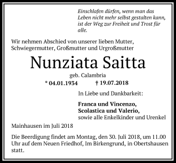 Traueranzeige von Nunziata Saitta von Offenbach