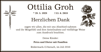 Traueranzeige von Ottilia Groh von Offenbach