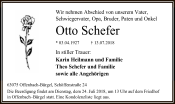 Traueranzeige von Otto Schefer von Offenbach