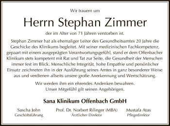 Traueranzeige von Stephan Zimmer von Offenbach