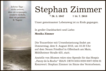 Traueranzeige von Stephan Zimmer von Offenbach