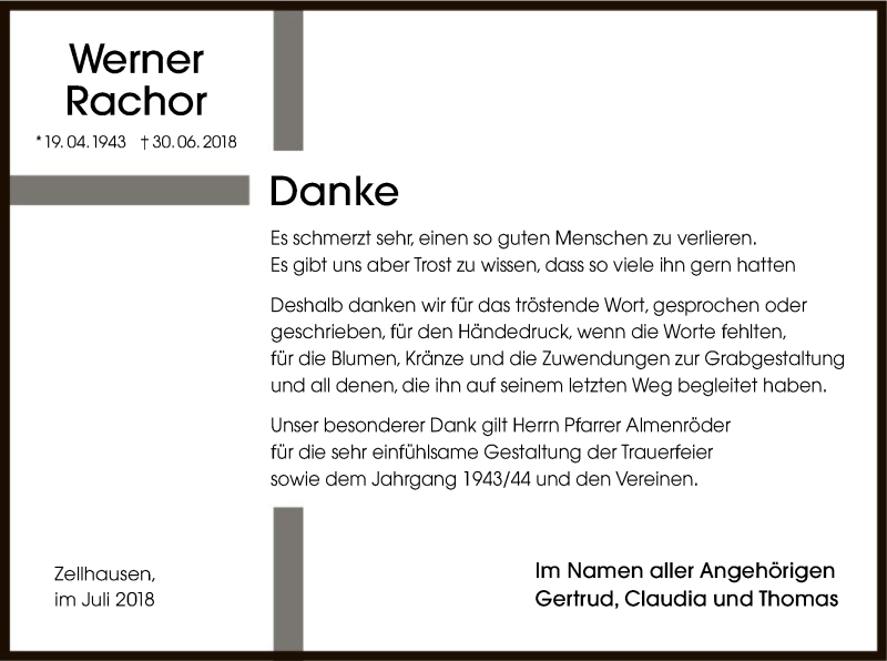  Traueranzeige für Werner Rachor vom 25.07.2018 aus Offenbach