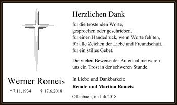 Traueranzeige von Werner Romeis von Offenbach