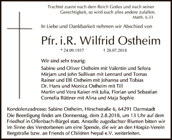 Traueranzeige von Wilfrid Ostheim von Offenbach