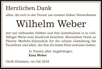 Traueranzeige von Wilhelm Weber von Offenbach