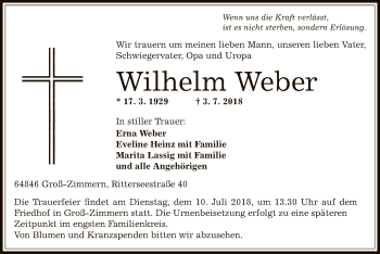 Traueranzeige von Wilhelm Weber von Offenbach