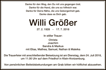 Traueranzeige von Willi Größer von Offenbach