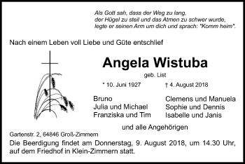 Traueranzeige von Angela Wistuba von Offenbach