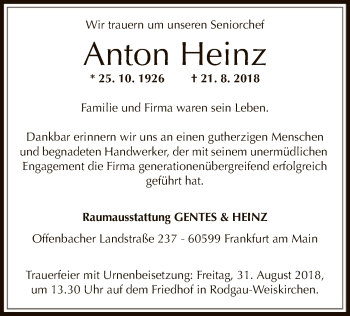 Traueranzeige von Anton Heinz von Offenbach