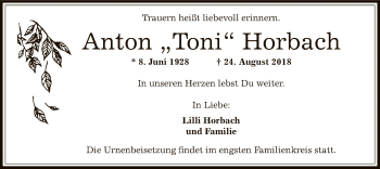 Traueranzeige von Anton Horbach von Offenbach