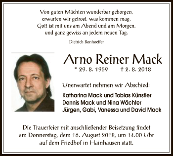 Traueranzeige von Arno Reiner Mack von Offenbach