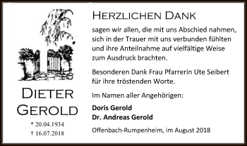 Traueranzeige von Dieter Gerold von Offenbach