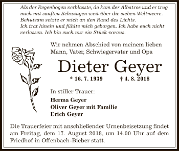 Traueranzeige von Dieter Geyer von Offenbach