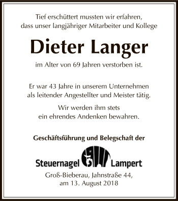 Traueranzeige von Dieter Langer von Offenbach