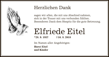 Traueranzeige von Elfriede Eitel von Offenbach