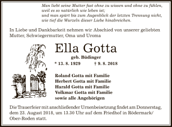 Traueranzeige von Ella Gotta von Offenbach