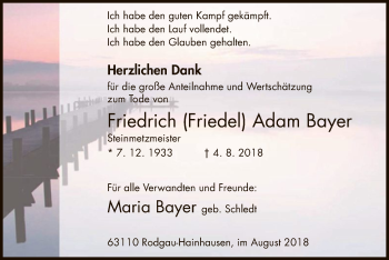 Traueranzeige von Friedrich Adam Bayer von Offenbach