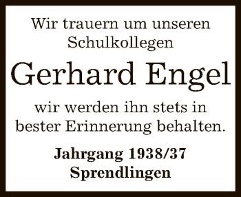 Traueranzeige von Gerhard Engel von Offenbach