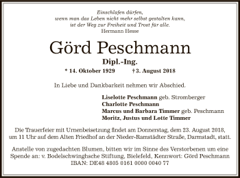 Traueranzeige von Görd Peschmann von Offenbach